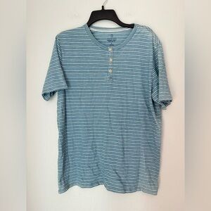 Land’s End Men’s Blue Striped Henley Shirt - size Medium